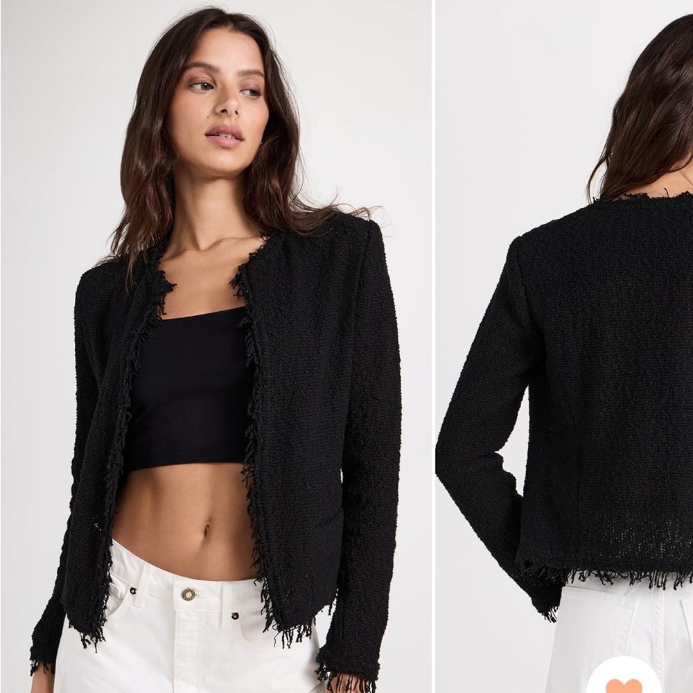 IRO Shavani Black Boucle Fringe Lightweight Jacket Size 42 (Size 10)